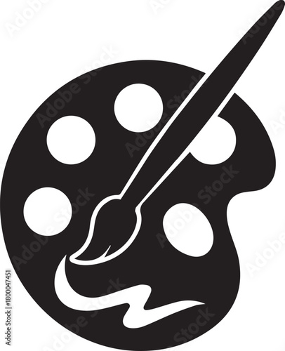 Black silhouette icon of an artist s paint palette with a brush dipped in white paint showing creative art and design concept