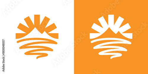 Mountain Sun Rise Logo, Dual Meaning Symbol Combining a Mountain Peak with a Rising Sun to Represent Adventure, Energy, and New Beginnings