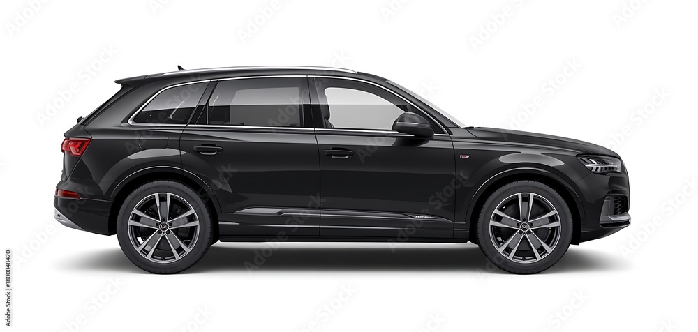 Obraz premium Dark luxury suv car, modern premium vehicle, side view on white