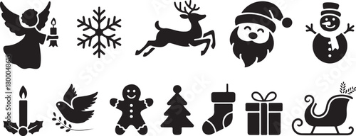 Christmas icons silhouette set vector illustration
