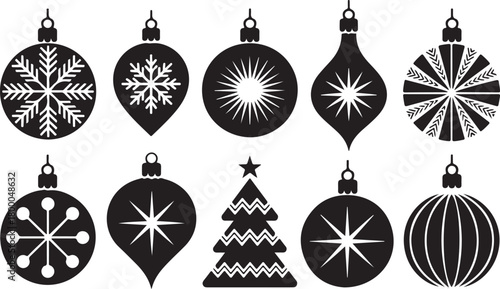 Christmas icon set ornament silhouette vector