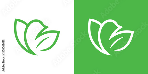 Leaf Bird Harmony Logo, Dual Meaning Symbol Combining a Leaf Shape with a Bird Silhouette to Represent Nature, Freedom, and Sustainability