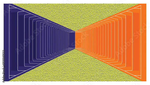 Flat Abstract Corridor Design Created with Converging Lines in Two Solid Colors