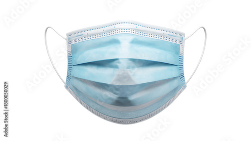 Surgical Face Mask with Yellow Line Graphic on White Background removed isolated on a transparent background