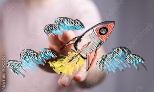 Abstract hand-drawn rocket ...