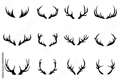Deer Antlers Silhouette Set wildlife illustration