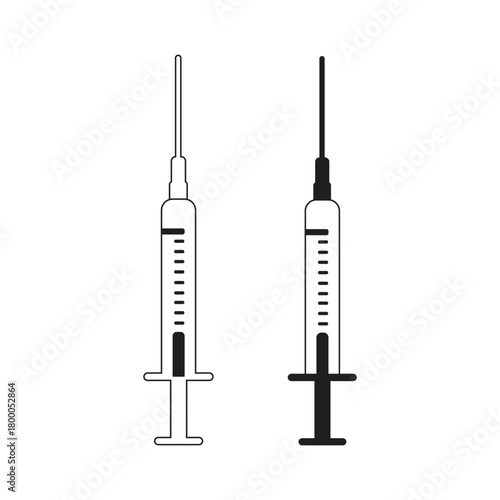 Minimalist Medical Syringe Icon Set – Injection, Vaccine, and Healthcare Equipment Vector Illustration for Medical Design Projects