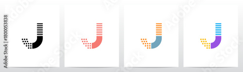 Dots And Horizontal Lines Divided Letters Initial Logo Design J