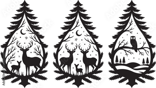 Christmas tree with deer forest scene