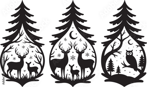 Christmas tree with deer forest scene