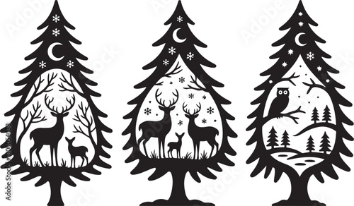 Christmas tree with deer forest scene