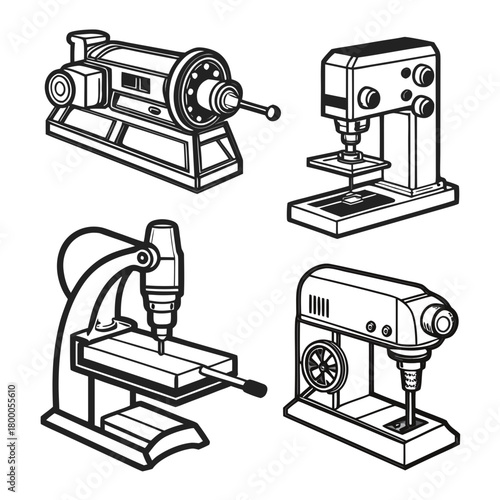 Drilling machine set isolated on for metal and wood work