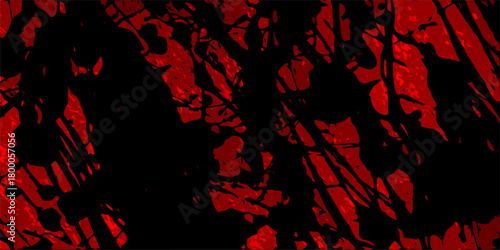 red background with relief black material surface. Distressed rough grunge texture surface red color. Fire & brimstone Abstract red grunge reflection. Decorative red panoramic background texture.