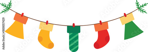 vector art of christmas socks hanging on clothesline