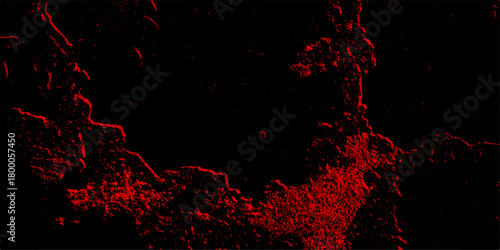 red background with relief black material surface. Distressed rough grunge texture surface red color. Fire & brimstone Abstract red grunge reflection. Decorative red panoramic background texture.