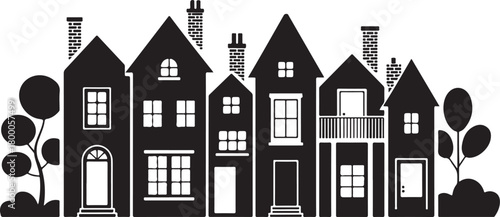 Laser cut Amsterdam style houses. Silhouette of row typical dutch canal houses at Netherlands. Stylized facade of old buildings. Wood carving, paper cut vector template. Background for banner