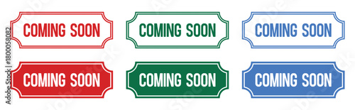 Coming soon sign icon. coming soon tag sticker. red label for new upcoming product. 