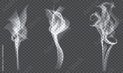 Realistic transparent white smoke steam plumes graphic element