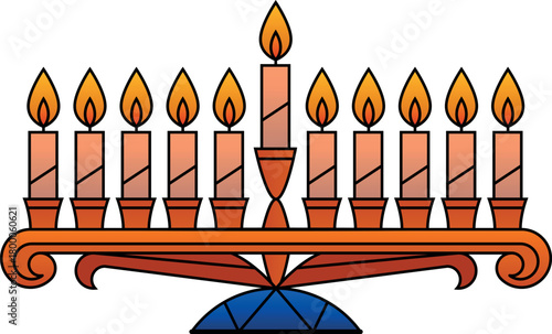 Hanukkah menorah for Jewish holiday (vector stained glass illustration)