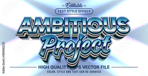 Editable text effect vector “Ambitious Project” with a bold, modern, and inspiring style, perfect for business goals, creative plans, and motivational designs.