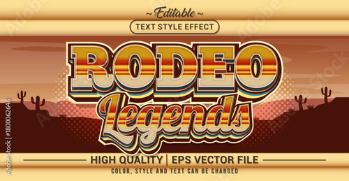 Editable text effect vector “Rodeo Legends”, featuring bold western style, rugged vintage look, and clean editable details for cowboy, rodeo, and classic western designs.
