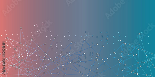 Glowing light blue neon AI chip with thin circuit contact lines. Technology lines circuit and dots on blue background