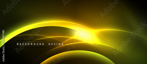 Abstract yellow lines create dynamic glow effect. Dark background emphasizes bright curves, modern design element.