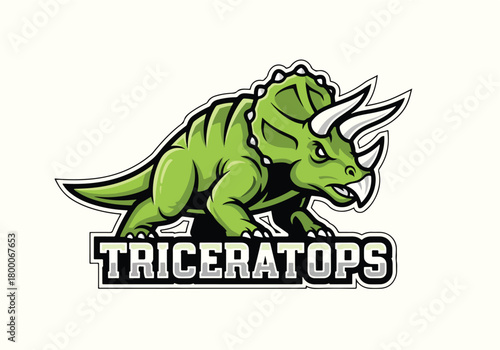Dynamic green triceratops gaming logo fierce dinosaur art - Gaming logo - Gaming Mascot - esport mascot vector illustration