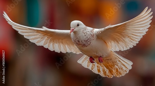 White dove flying freely
