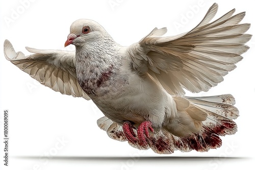 White dove flying with wings spread on transparent backgroundmage