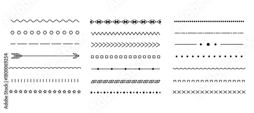 A set of varied graphic elements including dashed lines, dotted lines, solid lines, and arrow designs for use as dividers.