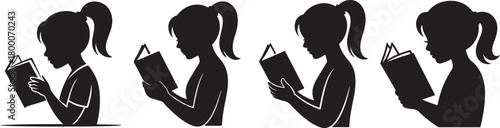 Silhouettes of Young Girls Engaged in Reading a Book