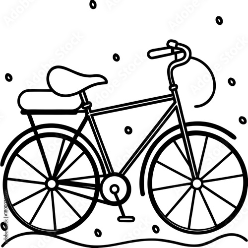 A black and white bicycle with a seat