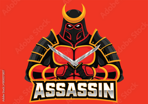 Fierce samurai assassin gaming logo with crossed swords - Gaming logo - Gaming Mascot - esport mascot vector illustration