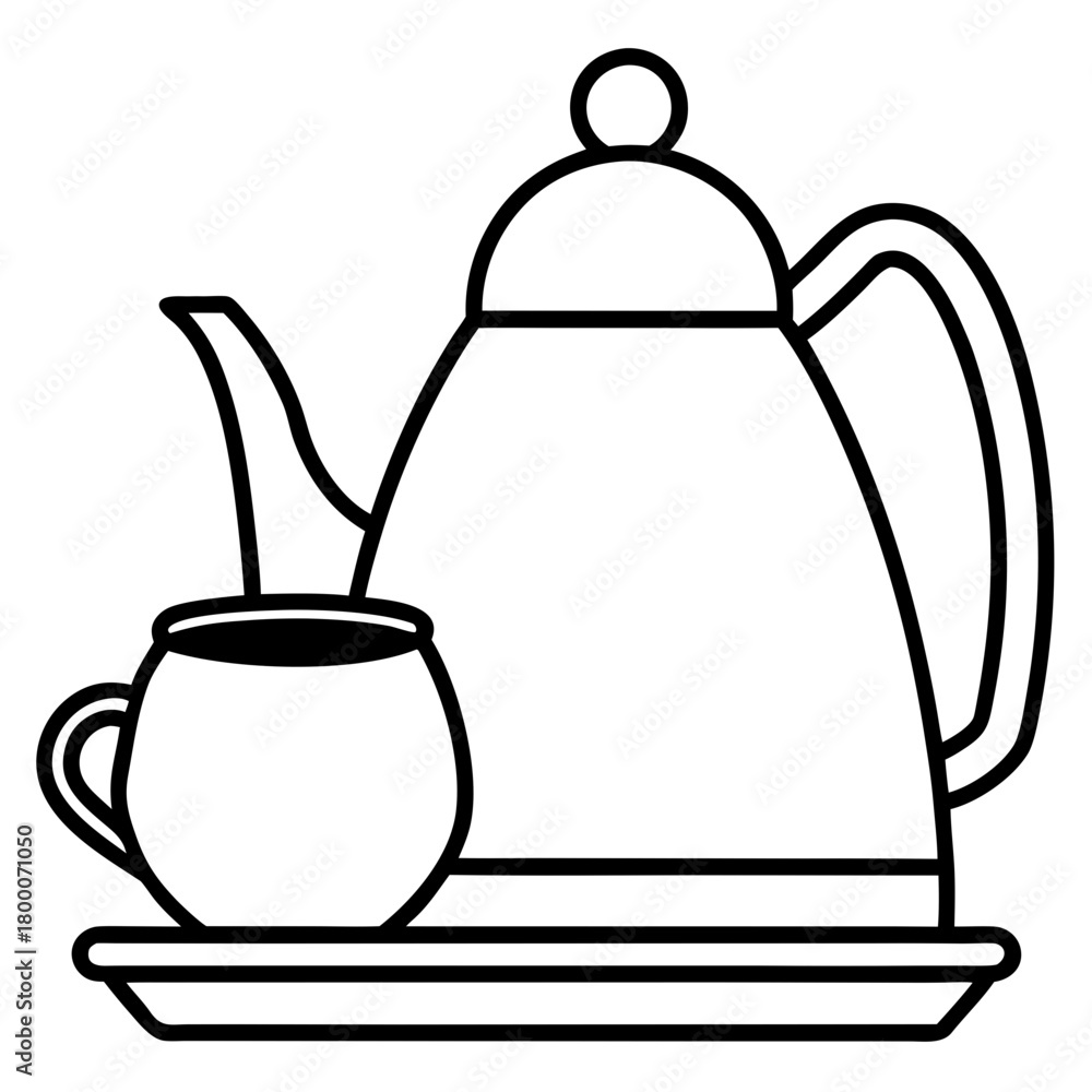 Obraz premium Line drawing of a teapot with a cup