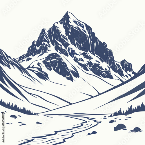 Majestic mountain range with snowcovered peaks