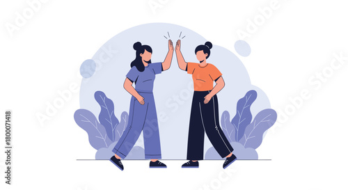 Two friends celebrate with a high five gesture of friendship and success.
