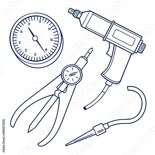 Outline illustration of various measuring tools isolated on