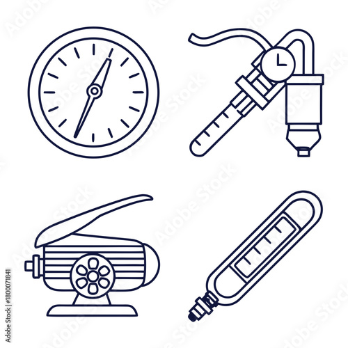 Outline illustration of various measuring tools isolated on