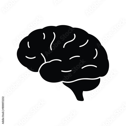 Stylized depiction of a human brain in solid black silhouette form