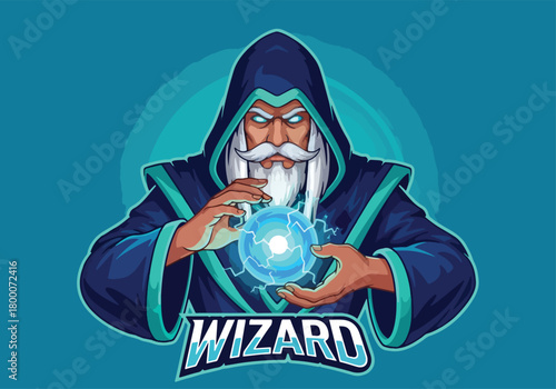 Mystical wizard casting spell with glowing orb logo - Gaming logo - Gaming Mascot - esport mascot vector illustration
