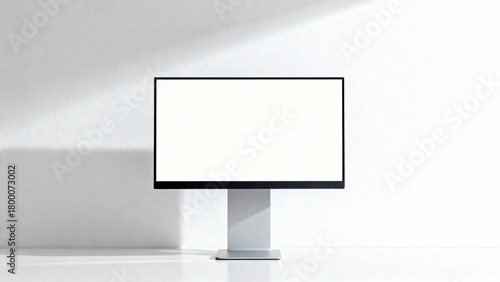 Blank screen computer monitor mockup on white minimalist background