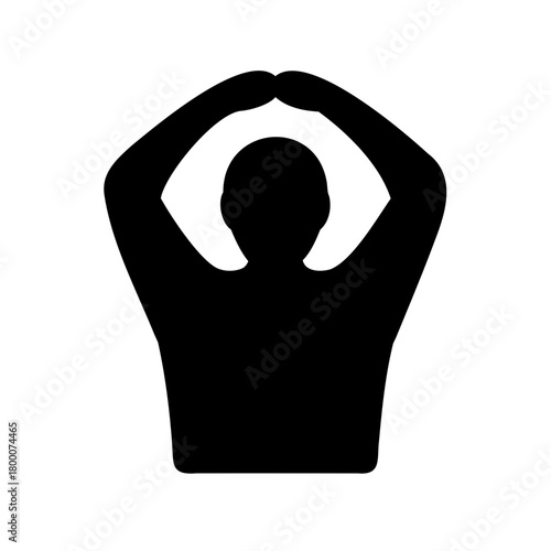 Silhouette of person reaching overhead with arms forming a partial circle shape