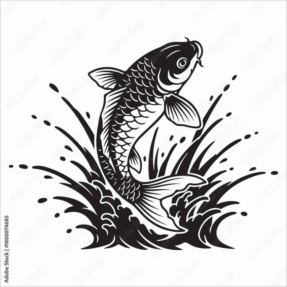 Fototapeta premium Stylized koi fish silhouette vector illustration with dynamic flow with elegant scale detail