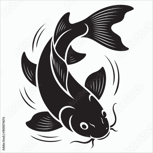 Stylized  koi fish silhouette vector illustration  with dynamic flow with elegant scale detail