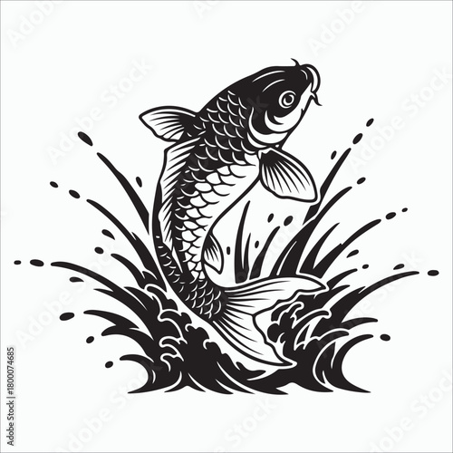 Stylized  koi fish silhouette vector illustration  with dynamic flow with elegant scale detail