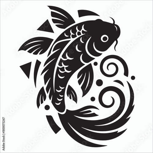 Stylized  koi fish silhouette vector illustration  with dynamic flow with elegant scale detail