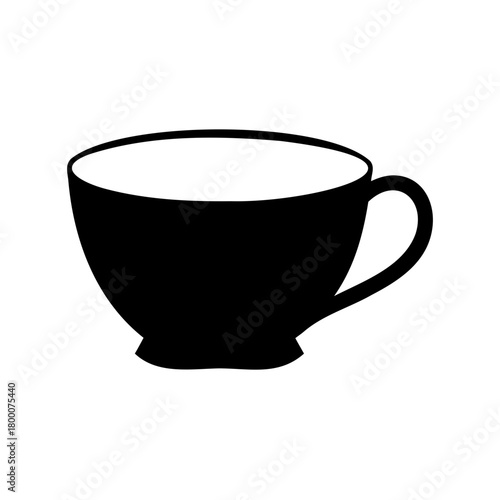 A simple monochrome silhouette of a classic coffee or tea cup