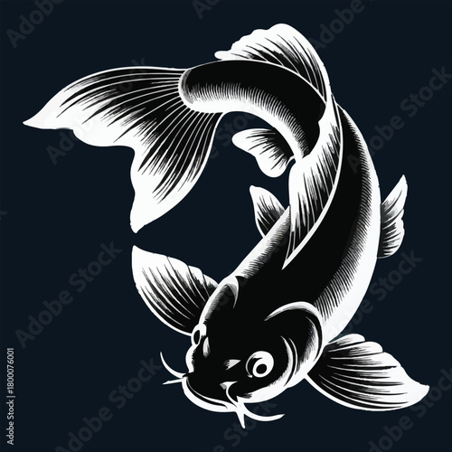 Stylized  koi fish silhouette vector illustration  with dynamic flow with elegant scale detail