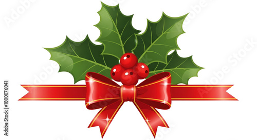 Christmas holly berries and red bow festive holiday decoration graphic
